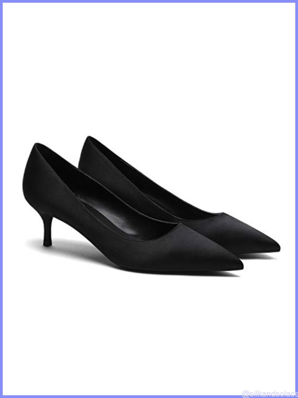 Satin Kitten Heel Pointed Toe Slip On Pumps 2 Inch Dress Shoes